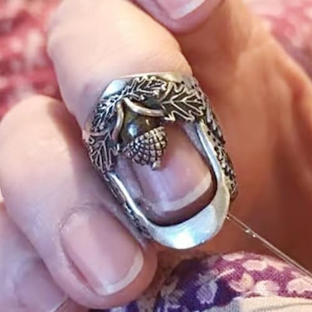 Sewing Thimble Metal - ปลอกนิ้วโลหะแบบเปิดรูปทรงลูกโอ๊ก ทนทาน ปรับขนาดได้ สไตล์เรโทร สำหรับงานเย็บผ้า DIY