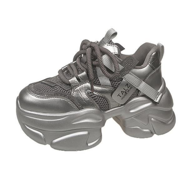 Sewing Latex - รองเท้าผ้าตาข่ายผู้หญิง สไตล์ Chunky Sneakers รองเท้าส้นตึกสูง 8