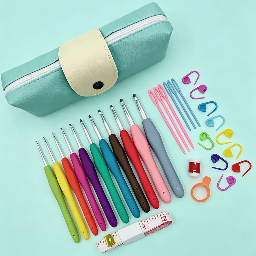 Textile Sewing Kit - ชุดเข็มโครเชต์ 37 ชิ้น พร้อมกระเป๋าเก็บ ด้ามจับนุ่ม เข็มถักไหมพรม