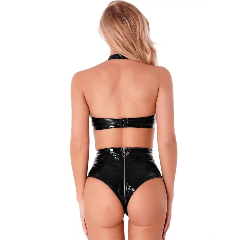 เซ็กซี่สีดําเงา Pu Latex ชุดชั - Sewing Latex บทวิจารณ์และราคา