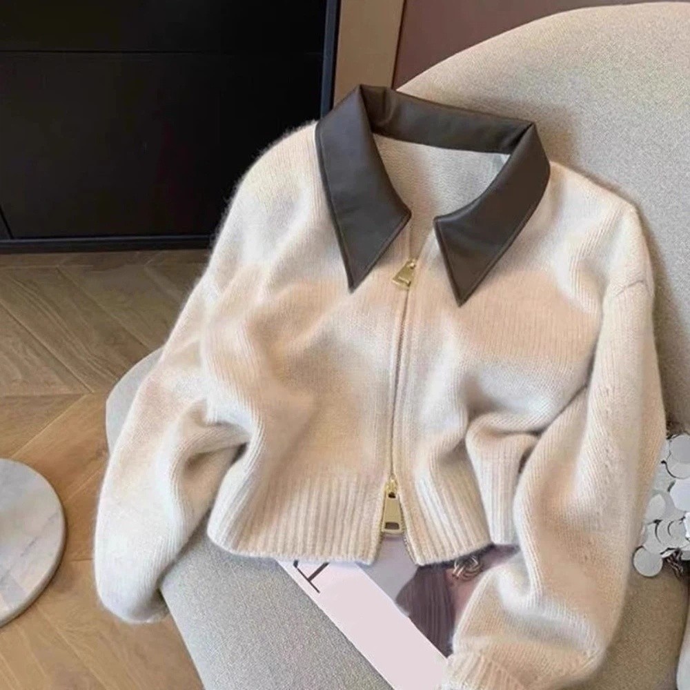 เสื้อคาร์ดิแกนหนังคอปกแบบซิปด้ - Sewing Front Zipper บทวิจารณ์และราคา